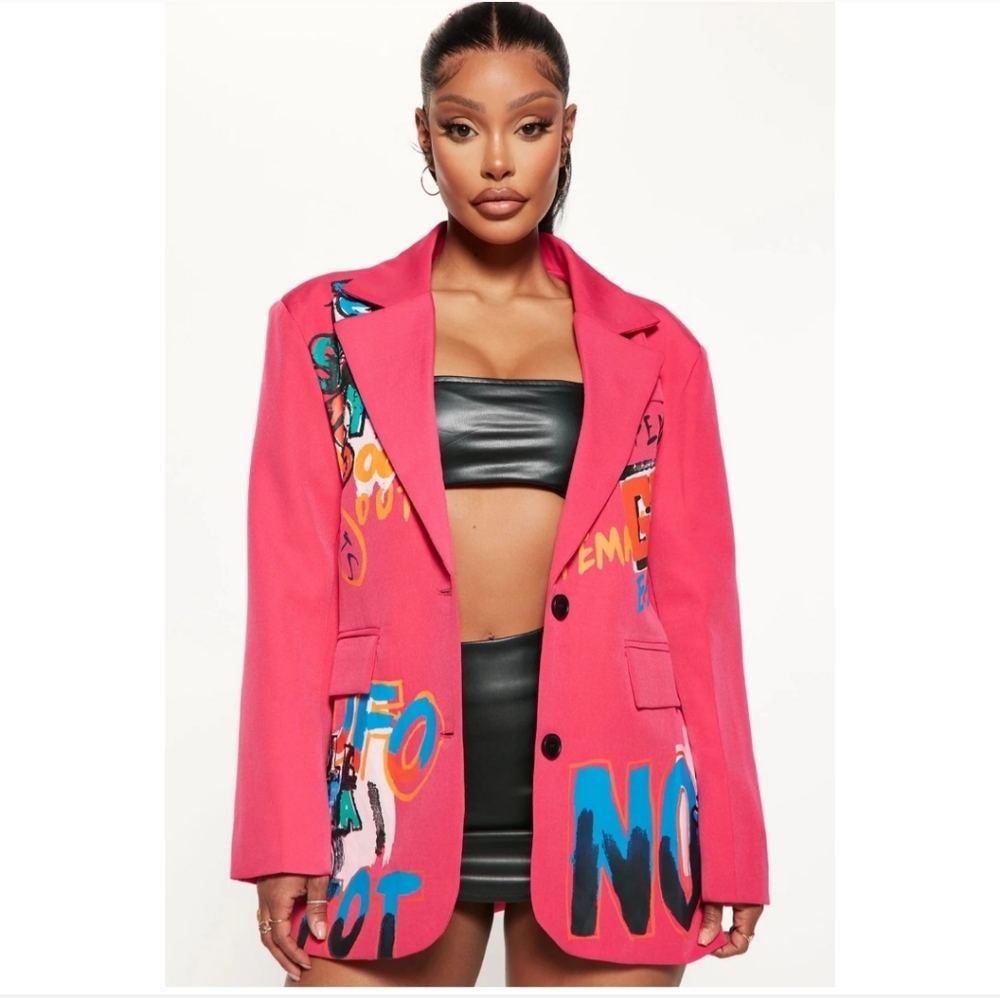Ma Chérie Virbart Pink Graffiti Blazer, Size M - Picture 3 of 16